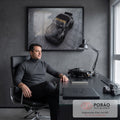 Porsche 911 Rauh-Welt preto widebody visto de cima sobre piso de concreto cinza, quadro decorativo