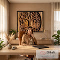 Quadro Decorativo Grande Árvore da Vida para Sala Marrom | quadros decorativos | árvore da vida entalhada em relevo de madeira dentro de um círculo | em ambiente 2 | Porao dos Quadros