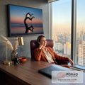 Quadro Decorativo Grande Árvore Seca Lua Cheia para Sala | quadros decorativos | silhueta de árvore seca retorcida emoldurando a lua cheia numa praia ao entardecer | em ambiente 2 | Porao dos Quadros