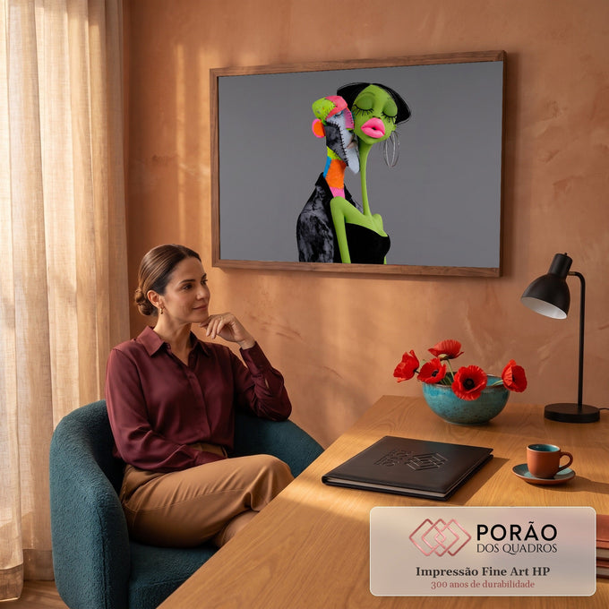 Quadro Decorativo Grande Rostos Verdes para Sala Verde | quadros decorativos | dois rostos femininos verdes sobrepostos, um em patchwork colorido com costuras, estilo pop art | em ambiente 2 | Porao dos Quadros