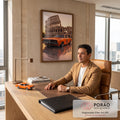 Charger laranja clássico com número 01 diante do Coliseu de Roma ao pôr do sol, quadro decorativo