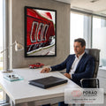 Lanternas traseiras triplas cromadas de carro clássico vermelho em pintura realista, quadro decorativo
