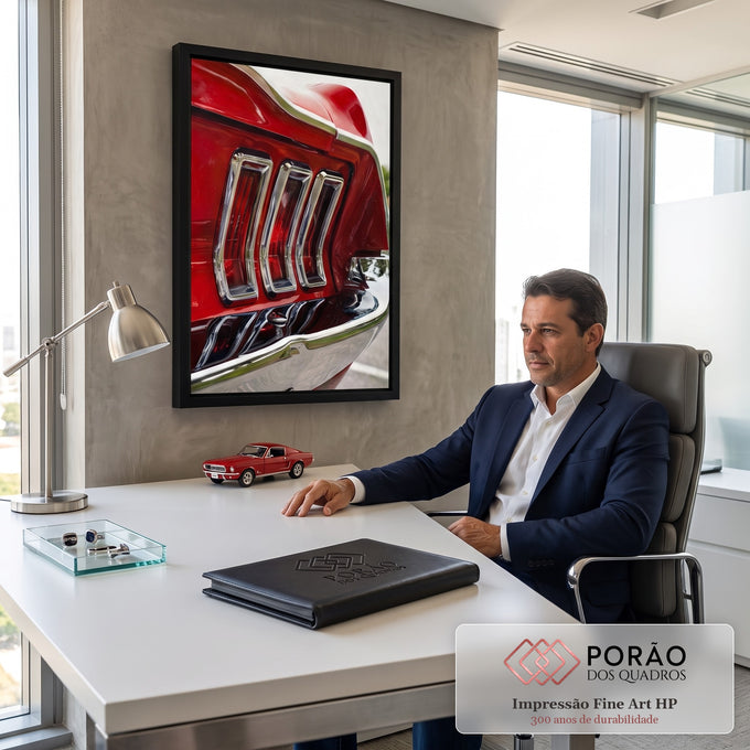 Lanternas traseiras triplas cromadas de carro clássico vermelho em pintura realista, quadro decorativo