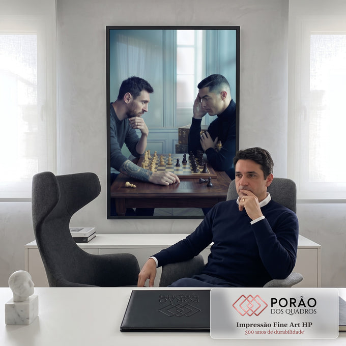 Quadro Decorativo Dois Homens Jogando Xadrez em Ambiente em escritorio moderno - quadros decorativos para sala