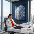 Quadro Decorativo Grande Veleiro de Velas para Sala Vermelho | quadros decorativos | veleiro de velas vermelhas refletido em água calma sob nuvem cúmulus gigante | em ambiente 2 | Porao dos Quadros