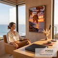 Quadro Decorativo Folhas de Outono com Gotas ao Pôr do Sol | quadros decorativos | folhas de bordo alaranjadas com gotas de água ao pôr do sol sobre o mar | em Quadros para Escritorio | Porao dos Quadros