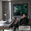 Pintura a óleo de arquitetura brutalista verde com escadas e blocos de concreto, quadro decorativo