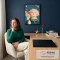 Quadro Decorativo Pequeno Príncipe com a Raposa | quadros decorativos | menino loiro com raposa laranja olhando para céu estrelado com rosa vermelha | em Quadros para Quarto | Porao dos Quadros