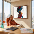 Quadro Decorativo Grande Mulher Africana para Sala Vermelho | quadros decorativos | perfil de mulher africana em colagem digital com cores vermelho, azul e circuitos eletrônicos | em ambiente 2 | Porao dos Quadros