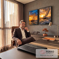 Quadro Decorativo Kit 2 Telas Veleiros para Sala Laranja | quadros decorativos | dois veleiros ao pôr do sol, um em mar calmo e outro cortando ondas fortes | em ambiente 2 | Porao dos Quadros