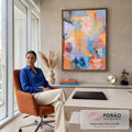 Quadro Decorativo Abstrato Laranja e Azul com Textura | quadros decorativos | pintura abstrata texturizada em laranja, azul, lavanda e creme | em Quadros para Escritorio | Porao dos Quadros