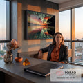 Quadro Decorativo Grande Pôr do Sol Lago para Sala Vermelho | quadros decorativos | pôr do sol vermelho e laranja refletido num lago calmo com árvores escuras | em ambiente 2 | Porao dos Quadros