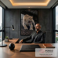 Quadro Decorativo Grande Leopardo Rosnando para Sala Marrom | quadros decorativos | leopardo rosnando com dentes à mostra sobre rocha escura | em ambiente 2 | Porao dos Quadros