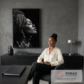 Quadro Decorativo Retrato Feminino em Preto e Branco | quadros decorativos | retrato de mulher em perfil com turbante e colares em preto e branco | em Quadros para Escritorio | Porao dos Quadros