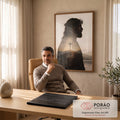 Quadro Decorativo Grande Jesus Marrom para Sala | quadros decorativos | perfil de Jesus com coroa de espinhos em dupla exposição com cruz e pôr do sol | em ambiente 2 | Porao dos Quadros