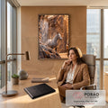 Quadro Decorativo Grande Cavalo Cinza para Sala Marrom | quadros decorativos | cavalo cinza dapple entre paredões de arenito iluminados por luz dourada | em ambiente 2 | Porao dos Quadros