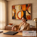 Quadro Decorativo Grande Abstrato Geométrico Ocre para Sala | quadros decorativos | arcos e círculos geométricos em tons de terracota, ocre e preto | em ambiente 2 | Porao dos Quadros