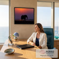 Silhueta de elefante caminhando na savana sob céu roxo e laranja do pôr do sol, quadro decorativo