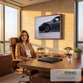 Quadro Decorativo Grande Carro Preto Fosco para Sala Preto | quadros decorativos | carro esportivo preto fosco com pinça de freio amarela e roda em destaque | em ambiente 2 | Porao dos Quadros