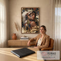 Quadro Decorativo Mulher Indígena com Cocar de Penas | quadros decorativos | mulher indígena de perfil com cocar de penas e pintura facial azul e vermelha | em Quadros para Escritorio | Porao dos Quadros