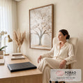 Quadro Decorativo Árvore Florida Branca com Luzes Douradas | quadros decorativos | árvore florida branca com pinceladas texturizadas e pontos de luz dourada | em Quadros para Quarto | Porao dos Quadros