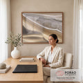 Quadro Decorativo Grande Dunas e Espuma do Mar para Sala | quadros decorativos | espuma branca do mar encontrando dunas de areia dourada em composição diagonal | em ambiente 2 | Porao dos Quadros