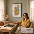Quadro Decorativo Grande Leão Sentado para Sala Amarelo | quadros decorativos para sala | leão sentado de perfil em estilo colagem de papel com sol ao fundo | em Quadros para Sala | Porao dos Quadros