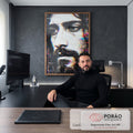 Quadro Decorativo Grande Rosto Masculino para Sala Preto | quadros decorativos | rosto masculino com barba em efeito glitch digital e distorção cromática | em ambiente 2 | Porao dos Quadros