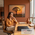 Quadro Decorativo Grande Árvore Africana para Sala Laranja | quadros decorativos | árvore em silhueta contra céu laranja de pôr do sol na savana | em ambiente 2 | Porao dos Quadros