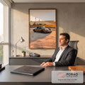 Quadro Decorativo Grande Carro Clássico Cinza para Sala | quadros decorativos | carro esportivo cinza rebaixado com rodas pretas em pátio ao entardecer | em ambiente 2 | Porao dos Quadros