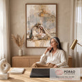 Quadro Decorativo Sagrada Família com Estrela de Belém | quadros decorativos | casal ajoelhado sobre manjedoura com bebê, estrela dourada ao fundo | em Quadros para Escritorio | Porao dos Quadros