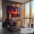 Quadro Decorativo Grande Pôr do Sol com Capim para Sala Roxo | quadros decorativos | silhueta de capim contra céu roxo e laranja com sol se pondo sobre o lago | em ambiente 2 | Porao dos Quadros
