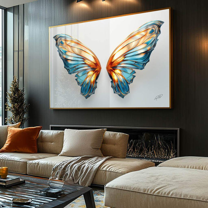 Quadro Decorativo Asas Efervescentes - quadros decorativos para sala 1 Tela, 1 Tela Horizontal - em ambiente decorado
