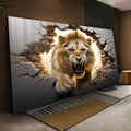 Quadro Decorativo Premium: Leão Quebrando Parede em Aura Dourada - quadros decorativos para sala 1 Tela, 1 Tela Horizontal - em ambiente decorado