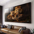 Quadro Decorativo Família de Leão com 3 Filhotes - Ternura e Estilo para sua Decoração - quadros decorativos para sala 1 Tela, 1 Tela Horizontal - em ambiente decorado