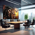Quadro Decorativo Leão de Judá e Cristo ao Pôr do Sol - quadros decorativos para sala 1 Tela, 1 Tela Horizontal - em quarto contemporaneo