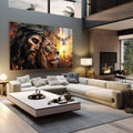 Quadro Decorativo Leão de Judá e Cristo ao Pôr do Sol - quadros decorativos para sala 1 Tela, 1 Tela Horizontal - em living room premium