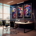Quadro Decorativo Foco, Execução e Disciplina Colorido - quadros decorativos para sala 1 Tela Vertical, 3 Telas - em living room premium