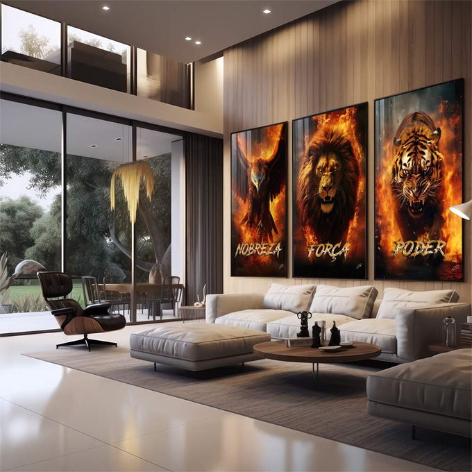 Quadro Decorativo \'Força, Nobreza e Poder\': A Arte que Transforma Seu Espaço - quadros decorativos para sala 1 Tela Vertical, 3 Telas - em quarto contemporaneo