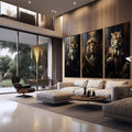 Quadro Decorativo Três Animais Executivos - Estilo Sofisticado para Sua Decoração - quadros decorativos para sala 1 Tela Vertical, 3 Telas - em living room premium