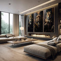 Quadro Decorativo Três Animais Executivos - Estilo Sofisticado para Sua Decoração - quadros decorativos 1 Tela Vertical, 3 Telas - em sala moderna