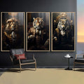 Quadro Decorativo Três Animais Executivos - Estilo Sofisticado para Sua Decoração - quadros decorativos para sala 1 Tela Vertical, 3 Telas - em ambiente decorado