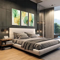 Quadro Decorativo Trio Moderno: Folhagem Dourada e Verde para Ambientes Sofisticados - quadros decorativos para sala 1 Tela Vertical, 3 Telas - em living room premium