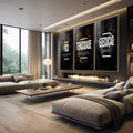 Quadro Decorativo Motivacional Trio: Foco, Execução e Tenacidade - Arte Inspiradora para Sua Casa - quadros decorativos 1 Tela Vertical, 3 Telas - em escritorio elegante