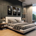 Quadro Decorativo Motivacional Trio: Foco, Execução e Tenacidade - Arte Inspiradora para Sua Casa - quadros decorativos para sala 1 Tela Vertical, 3 Telas - em living room premium