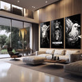 Quadro Decorativo Yeshua: Elegância Minimalista com Cordeiro e Pomba - quadros decorativos para sala 1 Tela Vertical, 3 Telas - em quarto contemporaneo