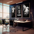 Quadro Decorativo Yeshua: Elegância Minimalista com Cordeiro e Pomba - quadros decorativos 1 Tela Vertical, 3 Telas - em sala moderna