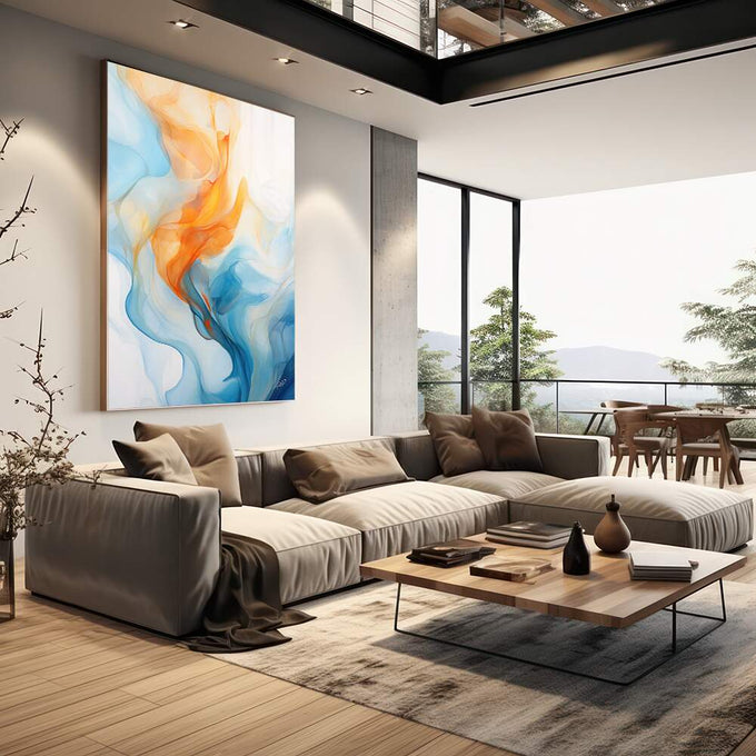 Quadro Decorativo Abstrato Primavera - Estilo e Sofisticação para sua Casa - quadros decorativos para sala 1 Tela Vertical, 3 Telas - em quarto contemporaneo