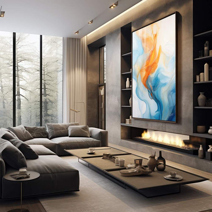 Quadro Decorativo Abstrato Primavera - Estilo e Sofisticação para sua Casa - quadros decorativos 1 Tela Vertical, 3 Telas - em escritorio elegante