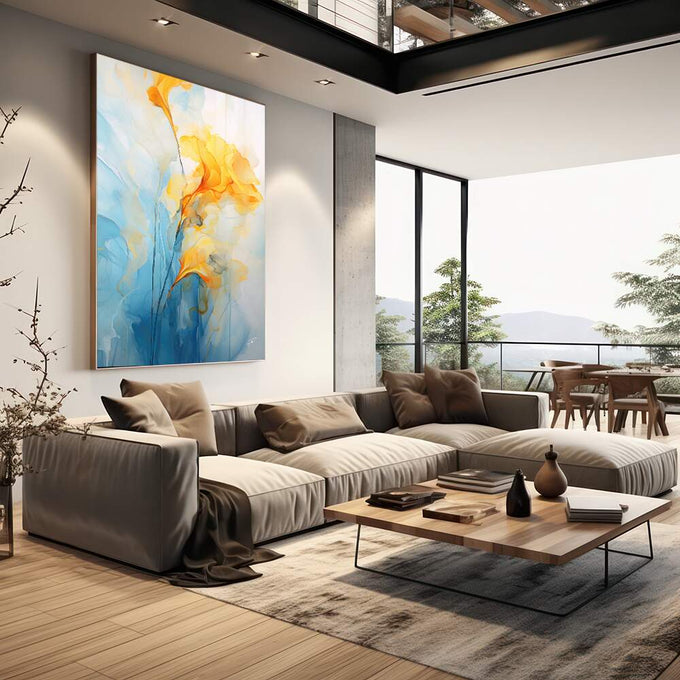 Quadro Decorativo Abstrato Primavera 2 - Estilo e Elegância para Sua Decoração - quadros decorativos para sala 1 Tela Vertical, 3 Telas - em quarto contemporaneo